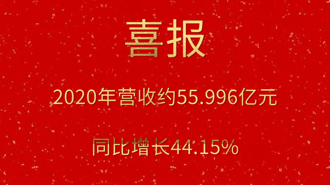 喜报！2020年营收约55.996亿元，，，，同比增添44.15%